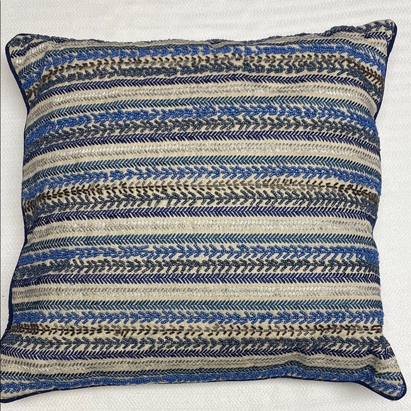 Blue and Cream Striped Accent Pillow - Picture 1 of 11